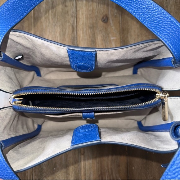 Kate Spade Knott Blue Striped Medium Straw with Leather Trim Crossbody Tote - Picture 2 of 13